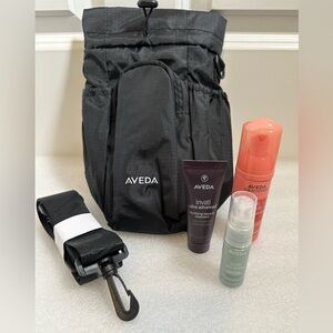 AVEDA travel case water bottle with strap, three travel size AVEDA samples